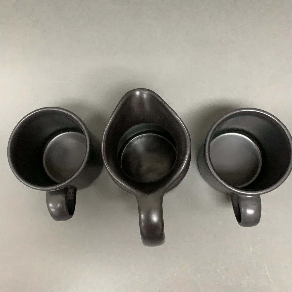 Pfaltzgraff Midnight Sun Black‎ Creamer and 2 Cups Lot of 3